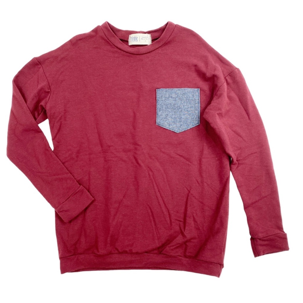 EUC Red / Burgundy Crewneck Sweatshirt with Chambray Pocket (Kids 6)
